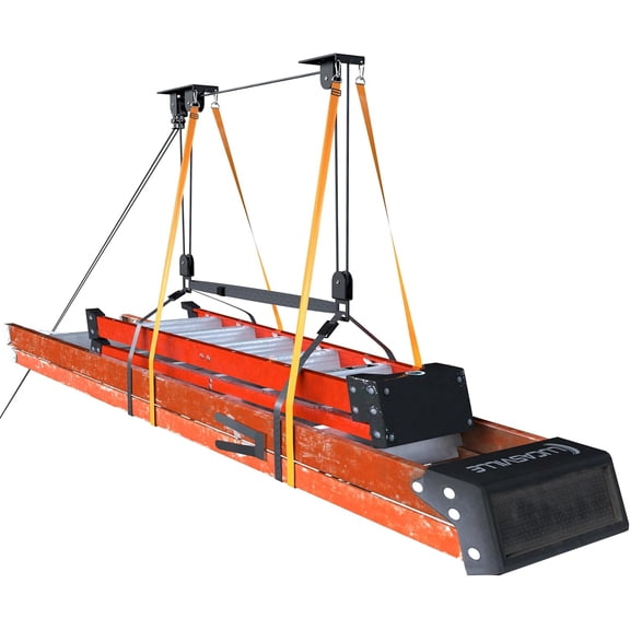Ceiling Ladder Hoist, Heavy Duty Pulley System for Garage Storage, Hanger Hold Up to 150 lbs Capacity Kayak, Cargo Box, Canoe, Bike Lift, Fit 10-18 Foot Ceilings, Black