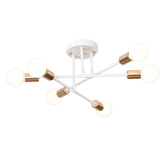 Ceiling Lamp 6-Light Semi Flush Mount Ceiling Light Modern Ceiling Light Pendant Lighting for Farmhouse - White+Gold