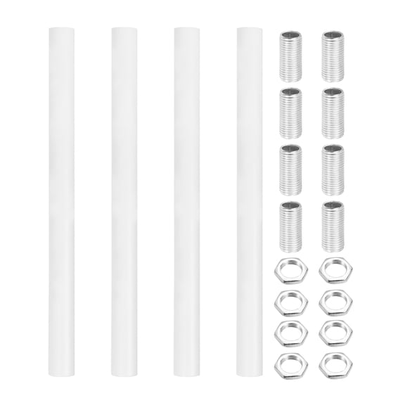 Ceiling Lamp Extension Rod M10x150mm - 4 Pcs Straight Pipe Lamp Stems Rod Kit with Threaded Tubes, for Chandeliers Pendant Light Fixture Downrods Island Lighting, White