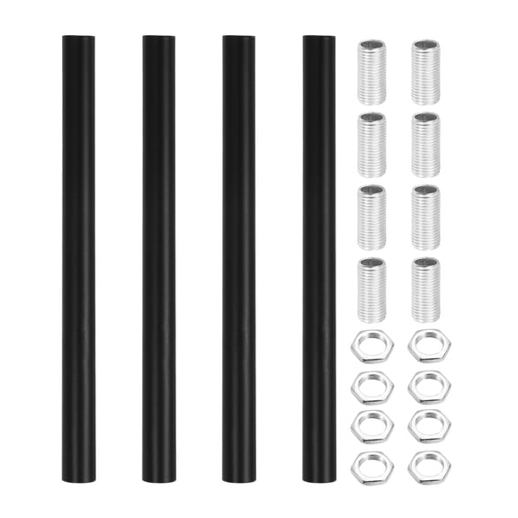 Ceiling Lamp Extension Rod M10x150mm - 4 Pcs Straight Pipe Lamp Stems Rod Kit with Threaded Tubes, for Chandeliers Pendant Light Fixture Downrods Island Lighting, Black
