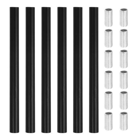 Ceiling Lamp Extension Rod M10x150mm - 6 Pcs Straight Pipe Lamp Stems Rod Kit with Threaded Tubes, for Chandeliers Pendant Light Fixture Downrods Island Lighting, Black