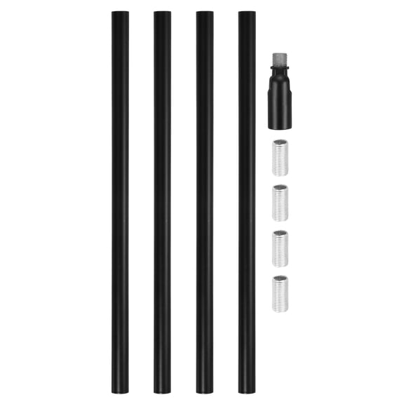 Ceiling Lamp Extension Rod M10x280mm - 4 Pcs Straight Pipe Lamp Stems Rod with Sloped Ceiling Adapter Kits, for Chandeliers Pendant Light Fixture Downrods Island Lighting, Black