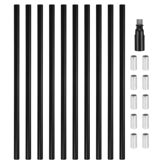 Ceiling Lamp Extension Rod M10x300mm - 10 Pcs Straight Pipe Lamp Stems Rod with Sloped Ceiling Adapter Kits, for Chandeliers Pendant Light Fixture Downrods Island Lighting, Black