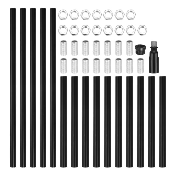 Ceiling Lamp Extension Rod M10x300mm+150mm - 5 Pcs Straight Pipe Lamp Stems Rod with Sloped Ceiling Adapter Kits, for Chandeliers Pendant Light Downrods Island Lighting, Black