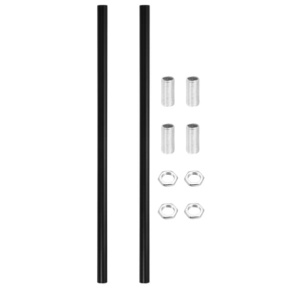 Ceiling Lamp Extension Rod M10x300mm - 2 Pcs Straight Pipe Lamp Stems Rod Kit with Threaded Tubes, for Chandeliers Pendant Light Fixture Downrods Island Lighting, Black