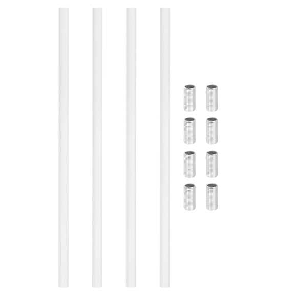Ceiling Lamp Extension Rod M10x300mm - 4 Pcs Straight Pipe Lamp Stems Rod Kit with Threaded Tubes, for Chandeliers Pendant Light Fixture Downrods Island Lighting, White