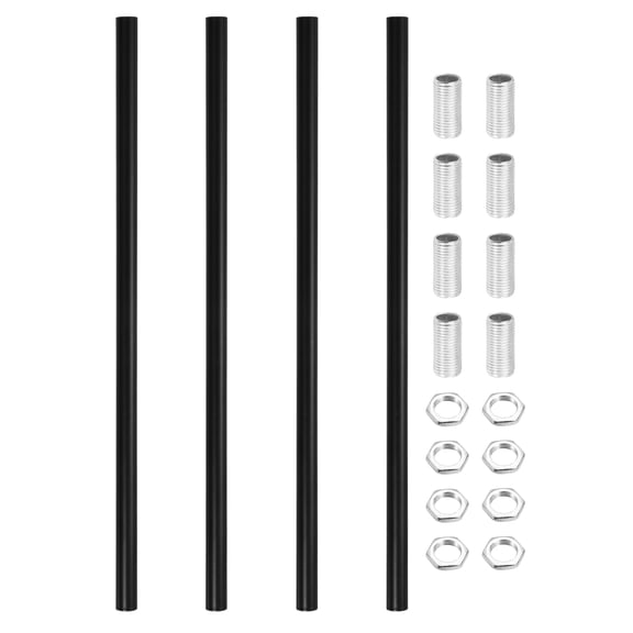 Ceiling Lamp Extension Rod M10x300mm - 4 Pcs Straight Pipe Lamp Stems Rod Kit with Threaded Tubes, for Chandeliers Pendant Light Fixture Downrods Island Lighting, Black