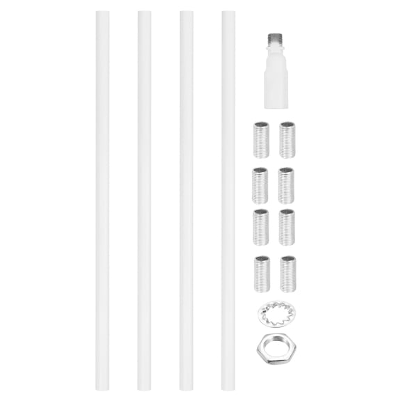 Ceiling Lamp Extension Rod M10x300mm - 4 Pcs Straight Pipe Lamp Stems Rod with Sloped Ceiling Adapter Kits, for Chandeliers Pendant Light Fixture Downrods Island Lighting, White