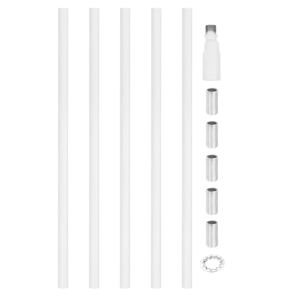Ceiling Lamp Extension Rod M10x300mm - 5 Pcs Straight Pipe Lamp Stems Rod with Sloped Ceiling Adapter Kits, for Chandeliers Pendant Light Fixture Downrods Island Lighting, White
