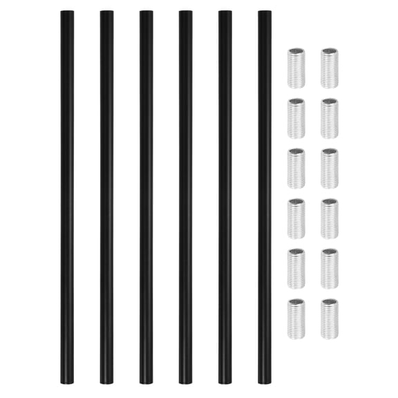 Ceiling Lamp Extension Rod M10x300mm - 6 Pcs Straight Pipe Lamp Stems Rod Kit with Threaded Tubes, for Chandeliers Pendant Light Fixture Downrods Island Lighting, Black