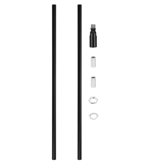 Ceiling Lamp Extension Rod M10x400mm - 2 Pcs Straight Pipe Lamp Stems Rod with Sloped Ceiling Adapter Kits, for Chandeliers Pendant Light Fixture Downrods Island Lighting, Black