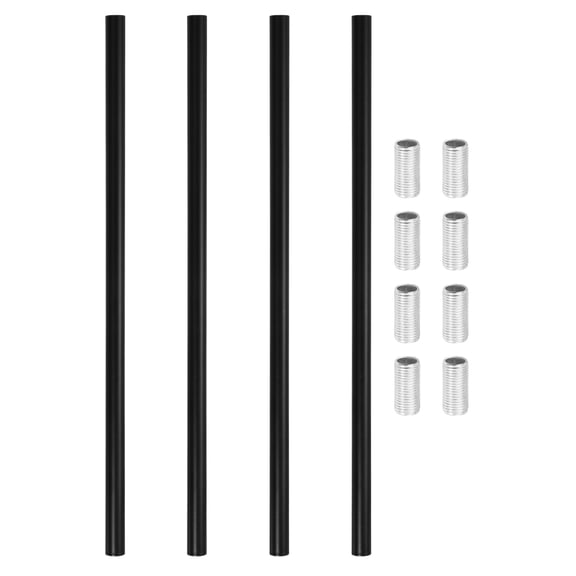 Ceiling Lamp Extension Rods M10x300mm - 4 Pcs Straight Pipe Lamp Stems Rod Kit with Threaded Tubes, for Chandeliers Pendant Light Fixture Downrods Island Lighting, Black