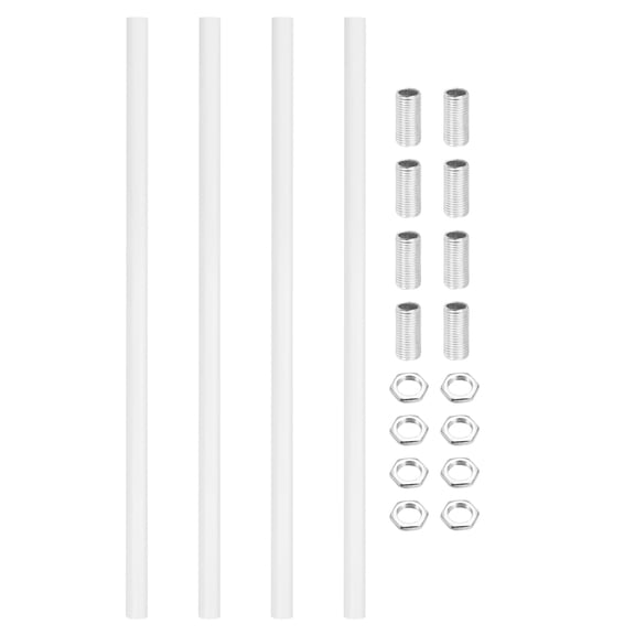 Ceiling Lamp Extension Rods M10x300mm - 4 Pcs Straight Pipe Lamp Stems Rod Kit with Threaded Tubes, for Chandeliers Pendant Light Fixture Downrods Island Lighting, White