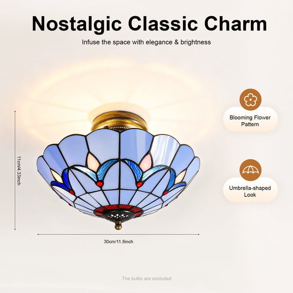 DUYIWAA Retro Stained Glass Ceiling Light Flush Mount Tiffany Style Pendant Lamp Fixture for Dining Living Room Bedroom