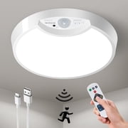 Ceiling Light Battery Operated, Motion Sensor LED Lights for Kitchen, Bedroom, Bathroom, Hallway, Garage, Shower, Rechargeable Powered Ceiling Lamp with Remote Wireless 7.5"/400LM /6500K