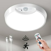 Ceiling Light Battery Operated, Motion Sensor LED Lights for Kitchen, Bedroom, Bathroom, Hallway, Garage, Shower, Rechargeable Powered Ceiling Lamp with Remote Wireless 7.5"/400LM /6500K