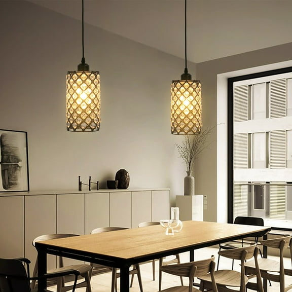 Ceiling Light, Black Crystal Kitchen Island Pendant Light, Black Farmhouse Pendant Lamp, 2 Pack Rustic Ceiling Hanging Lighting for Kitchen Island Dinning Room Kitchen Sink Lighting