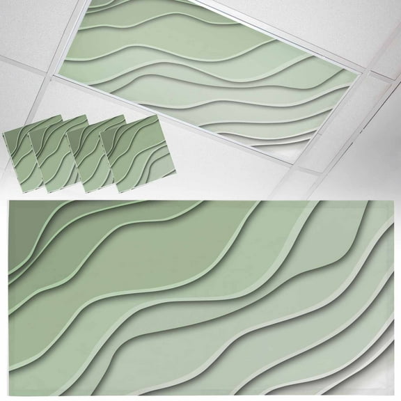 Ceiling Light Cover for Classroom, Abstract Beach Coastal Magnetic Fluorescent Light Covers Filter for School,Office, 2X4 FT, Pack of 4, Ombre Sage Green Geometric