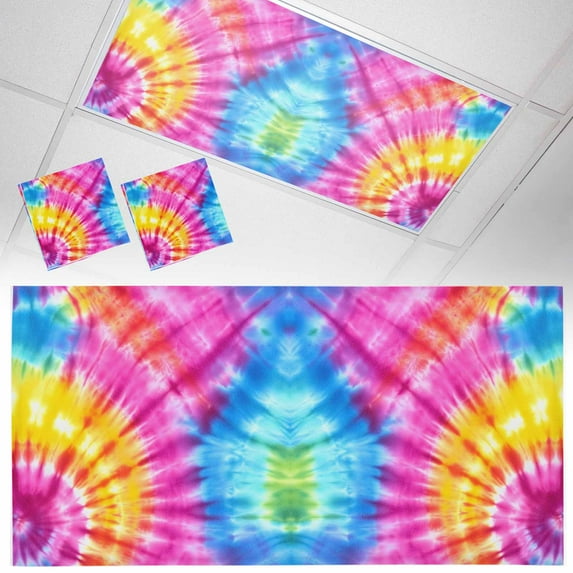 Ceiling Light Cover for Classroom, Abstract Ethnic Tie Dye Art Magnetic Fluorescent Light Covers Filter for School,Office, 2X4&nbsp; FT, Pack of 2, Colorful