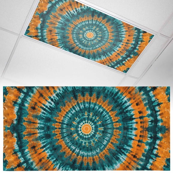 Ceiling Light Cover for Classroom, Abstract Ethnic Tie Dye Magnetic Fluorescent Light Covers Filter for School,Office, 2X4 FT, Pack of 1, Explosion Teal Brown