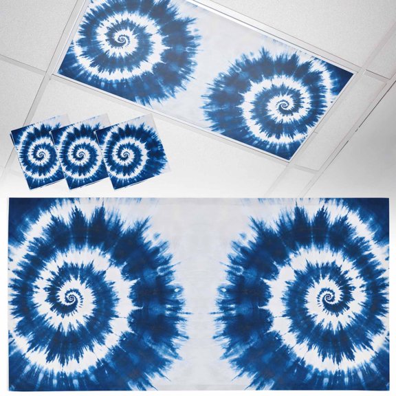 Ceiling Light Cover for Classroom, Abstract Explosion Tie Dye Magnetic Fluorescent Light Covers Filter for School,Office, 2X4 FT, Pack of 3, Blue White