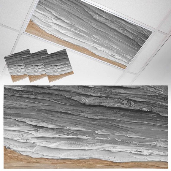 Ceiling Light Cover for Classroom, Beach Sea Wave Magnetic Fluorescent Light Covers Filter for School,Office, 2X4&nbsp; FT, Pack of 3, Coastal Ocean Gray
