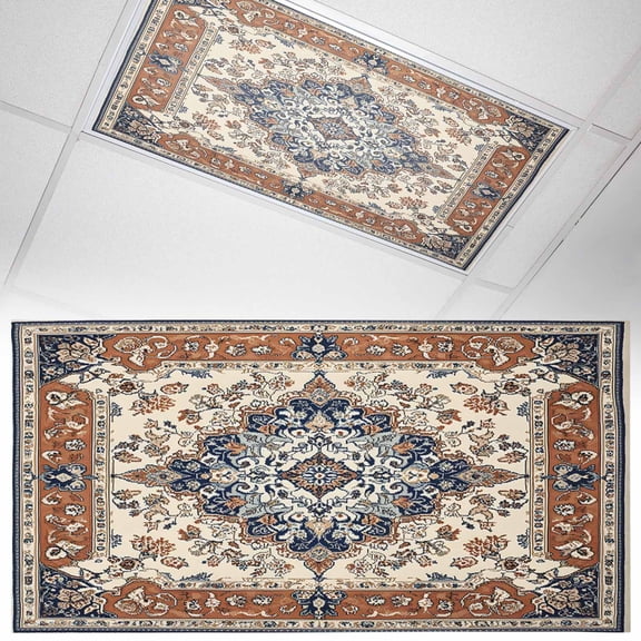 Ceiling Light Cover for Classroom, Boho Vintage Magnetic Fluorescent Light Covers Filter for School,Office, 2X4 FT, Pack of 1, Ethnic Tribal Floral Pattern Beige Brown Blue