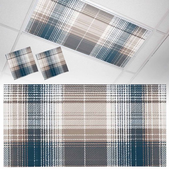 Ceiling Light Cover for Classroom, Brown Blue Checkered Plaid Magnetic Fluorescent Light Covers Filter for School,Office, 2X4 FT, Pack of 2, Rustic Buffalo Plaid