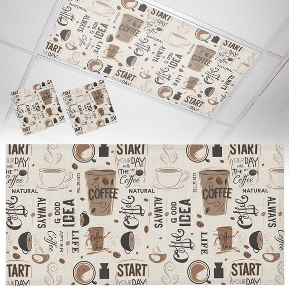 Ceiling Light Cover for Classroom, Brown Coffee Cup Magnetic Fluorescent Light Covers Filter for School,Office, 2X4 FT, Pack of 2, Vintage Coffee Beans Beige