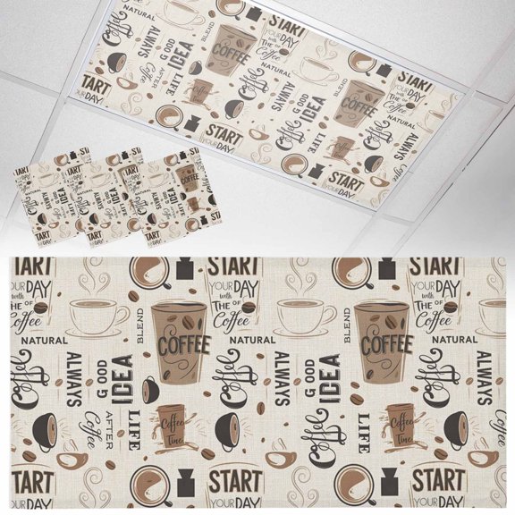 Ceiling Light Cover for Classroom, Brown Coffee Cup Magnetic Fluorescent Light Covers Filter for School,Office, 2X4&nbsp; FT, Pack of 3, Vintage Coffee Beans Beige