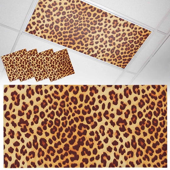 Ceiling Light Cover for Classroom, Brown Leopard Print Magnetic Fluorescent Light Covers Filter for School,Office, 2X4&nbsp; FT, Pack of 4, Wild Animal Abstract Texture