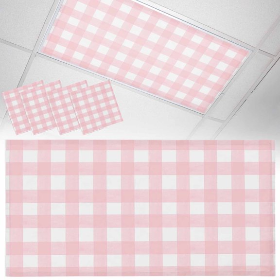 Ceiling Light Cover for Classroom, Christmas Magnetic Fluorescent Light Covers Filter for School,Office, 2X4 FT, Pack of 4, Rustic Pink White Buffalo Check Plaid Pattern Farmhouse