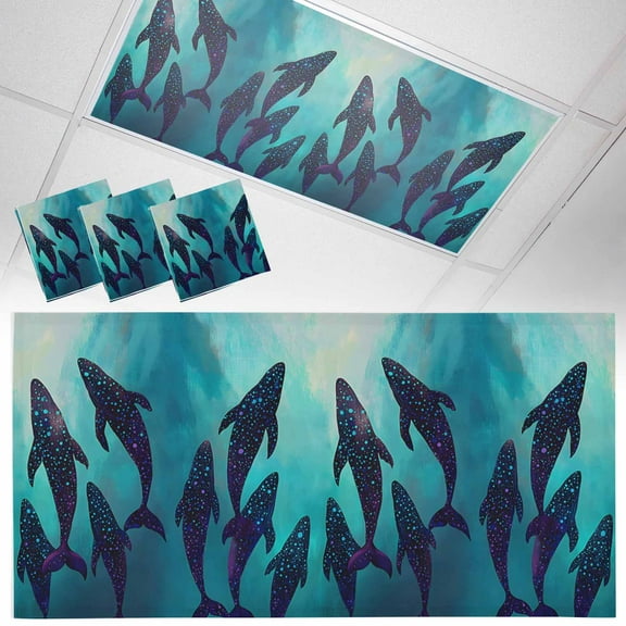 Ceiling Light Cover for Classroom, Coastal Magnetic Fluorescent Light Covers Filter for School,Office, 2X4&nbsp; FT, Pack of 3, Vintage Ocean Whale Polka Dots Turquoise Teal