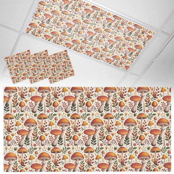 Ceiling Light Cover for Classroom, Fall Mushroom Pattern Magnetic Fluorescent Light Covers Filter for School,Office, 2X4 FT, Pack of 3, Autumn Foliage Floral