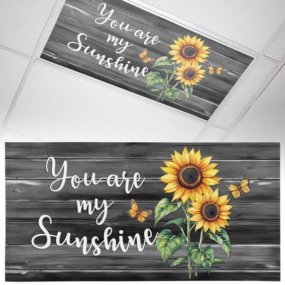 Ceiling Light Cover for Classroom, Farmhouse Floral Sunflower Magnetic Fluorescent Light Covers Filter for School,Office, 2X4 FT, Pack of 1, You Are My Sunshine Black