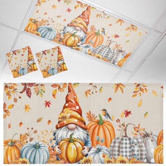 Ceiling Light Cover for Classroom, Gnomes Fall Thanksgiving Magnetic Fluorescent Light Covers Filter for School,Office, 2X4&nbsp; FT, Pack of 2, Boho Pumpkin Leaves Orange