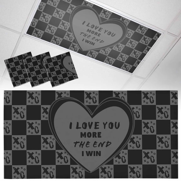 Ceiling Light Cover for Classroom, Gray Black Valentine's Day Magnetic Fluorescent Light Covers Filter for School,Office, 2X4&nbsp; FT, Pack of 3, Vintage Love Geometric Pattern