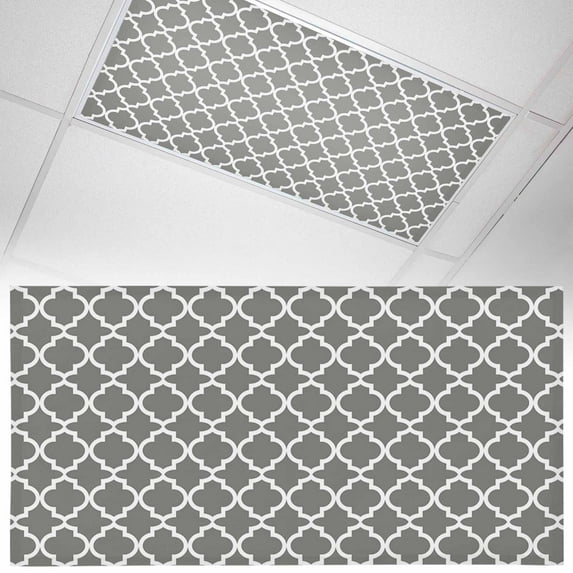 Ceiling Light Cover for Classroom, Grey White Geometric Magnetic Fluorescent Light Covers Filter for School,Office, 2X4 FT, Pack of 1, Minimalist Morocco Pattern