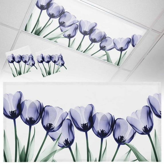 Ceiling Light Cover for Classroom, Lavender Purple Tulip Floral Magnetic Fluorescent Light Covers Filter for School,Office, 2X4&nbsp; FT, Pack of 2, Watercolor Flowers