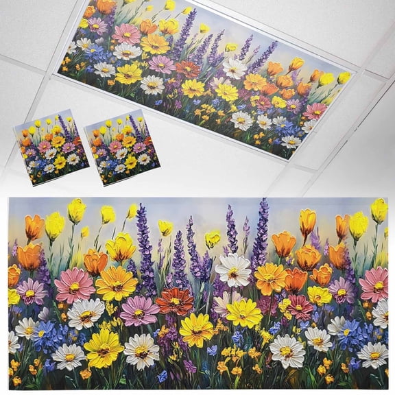 Ceiling Light Cover for Classroom, Modern Art Impressionist Magnetic Fluorescent Light Covers Filter for School,Office, 2X4 FT, Pack of 2, Oil Painting Flower Colorful