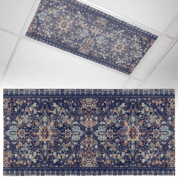Ceiling Light Cover for Classroom, Navy Blue Boho Magnetic Fluorescent Light Covers Filter for School,Office, 2X4&nbsp; FT, Pack of 1, Vintage Ethnic Geometric Pattern
