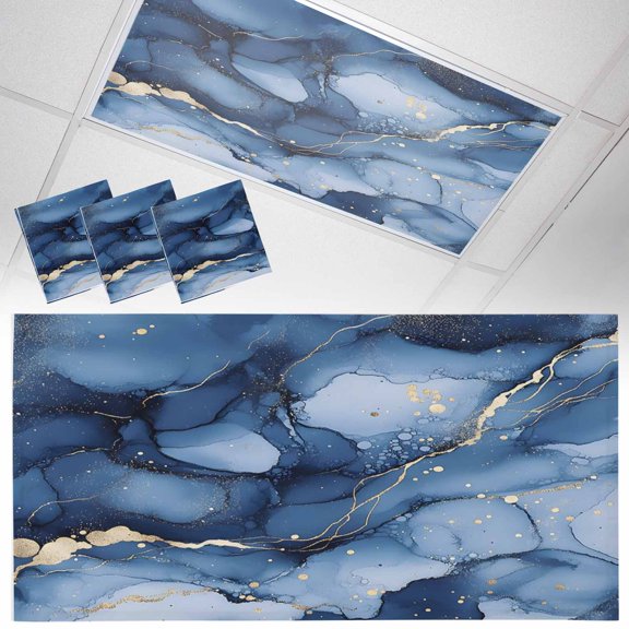 Ceiling Light Cover for Classroom, Navy Blue and Gold Marble Texture Magnetic Fluorescent Light Covers Filter for School,Office, 2X4&nbsp; FT, Pack of 3, Abstract Lines