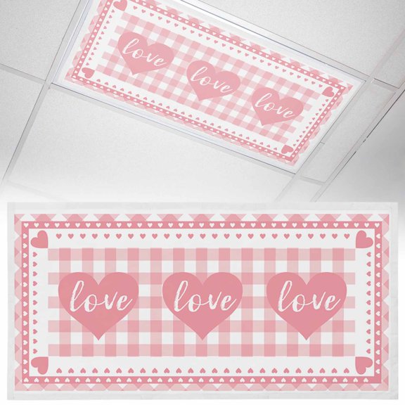 Ceiling Light Cover for Classroom, Pink Buffalo Check Plaid Love Hearts Magnetic Fluorescent Light Covers Filter for School,Office, 2X4 FT, Pack of 1, Pink White