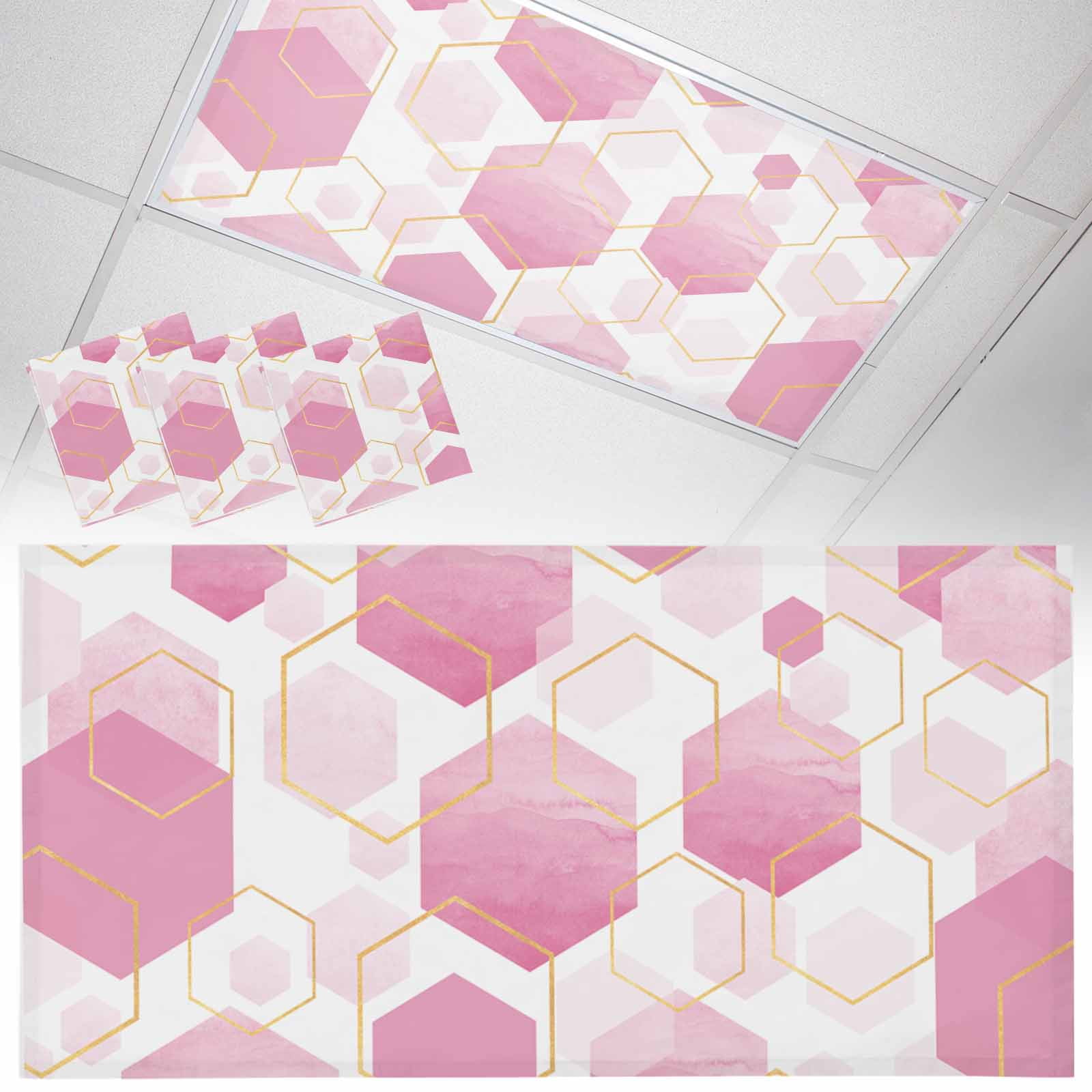 Ceiling Light Cover for Classroom, Pink White Gold Geometric Magnetic ...