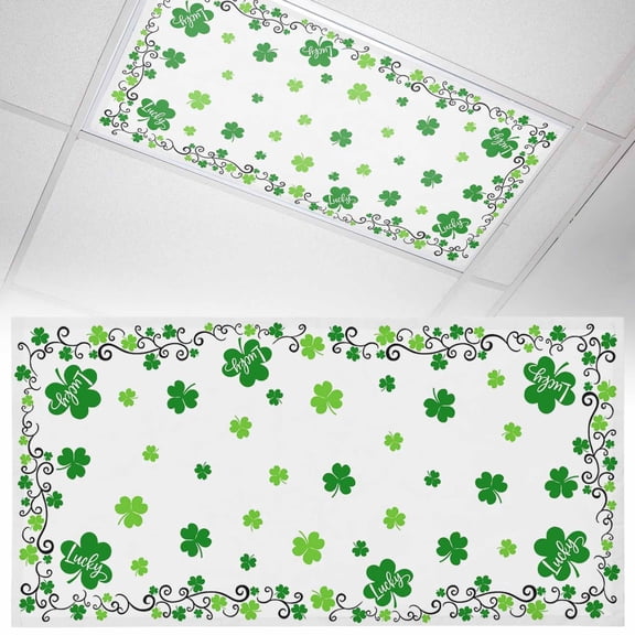 Ceiling Light Cover for Classroom, St. Patrick's Day Magnetic Fluorescent Light Covers Filter for School,Office, 2X4 FT, Pack of 1, Green Shamrock Irish Clover Seasonal Spring Holiday