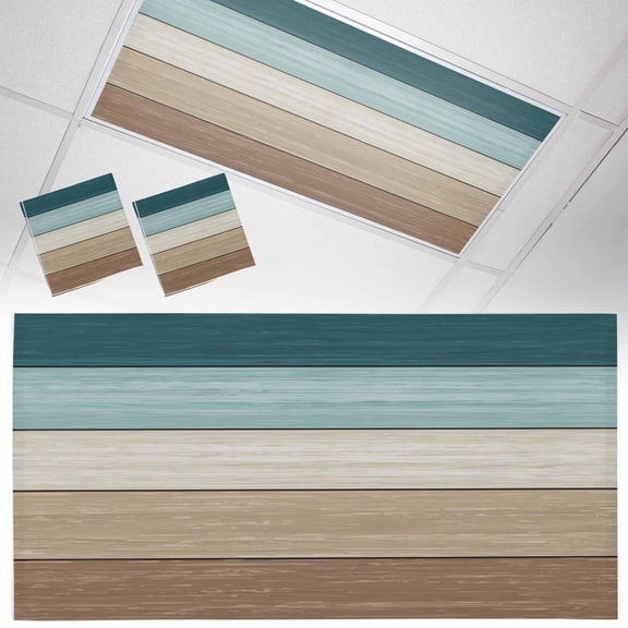 Ceiling Light Cover for Classroom, Teal Blue Brown Barn Wood Textured Magnetic Fluorescent Light Covers Filter for School,Office, 2X4 FT, Pack of 2, Rustic Farmhouse