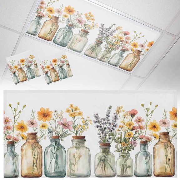 Ceiling Light Cover for Classroom, Vintage Farm Flowers Magnetic Fluorescent Light Covers Filter for School,Office, 2X4&nbsp; FT, Pack of 2, Rustic Daisies Lavender
