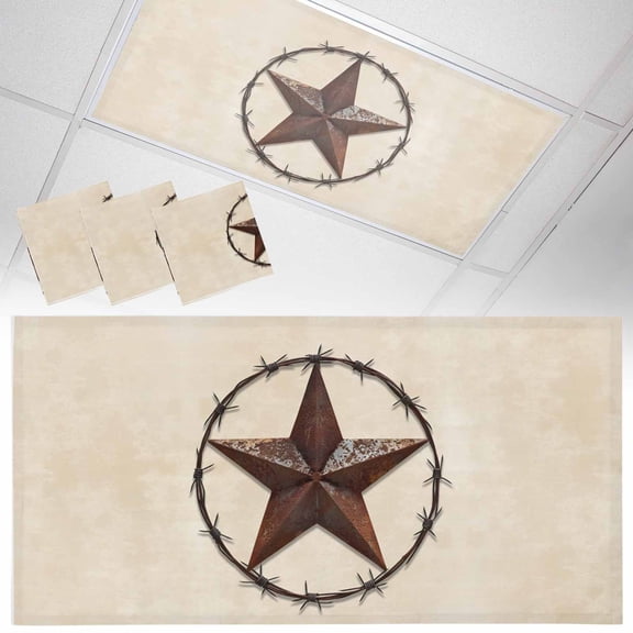 Ceiling Light Cover for Classroom, West Texas Star Magnetic Fluorescent Light Covers Filter for School,Office, 2X4 FT, Pack of 3, Rustic Country Star