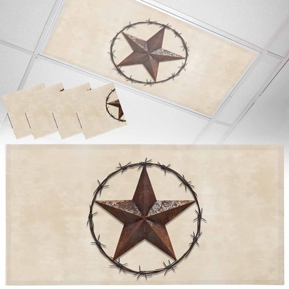 Ceiling Light Cover for Classroom, West Texas Star Magnetic Fluorescent Light Covers Filter for School,Office, 2X4&nbsp; FT, Pack of 4, Rustic Country Star