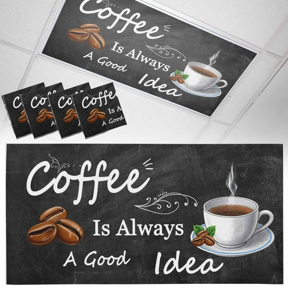 Ceiling Light Cover for Classroom, White Coffee Quotes Magnetic Fluorescent Light Covers Filter for School,Office, 2X4&nbsp; FT, Pack of 4, Coffee Cup Beans Lettering